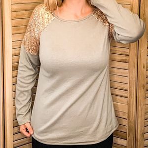 Rose Gold Sequins and gray long sleeve